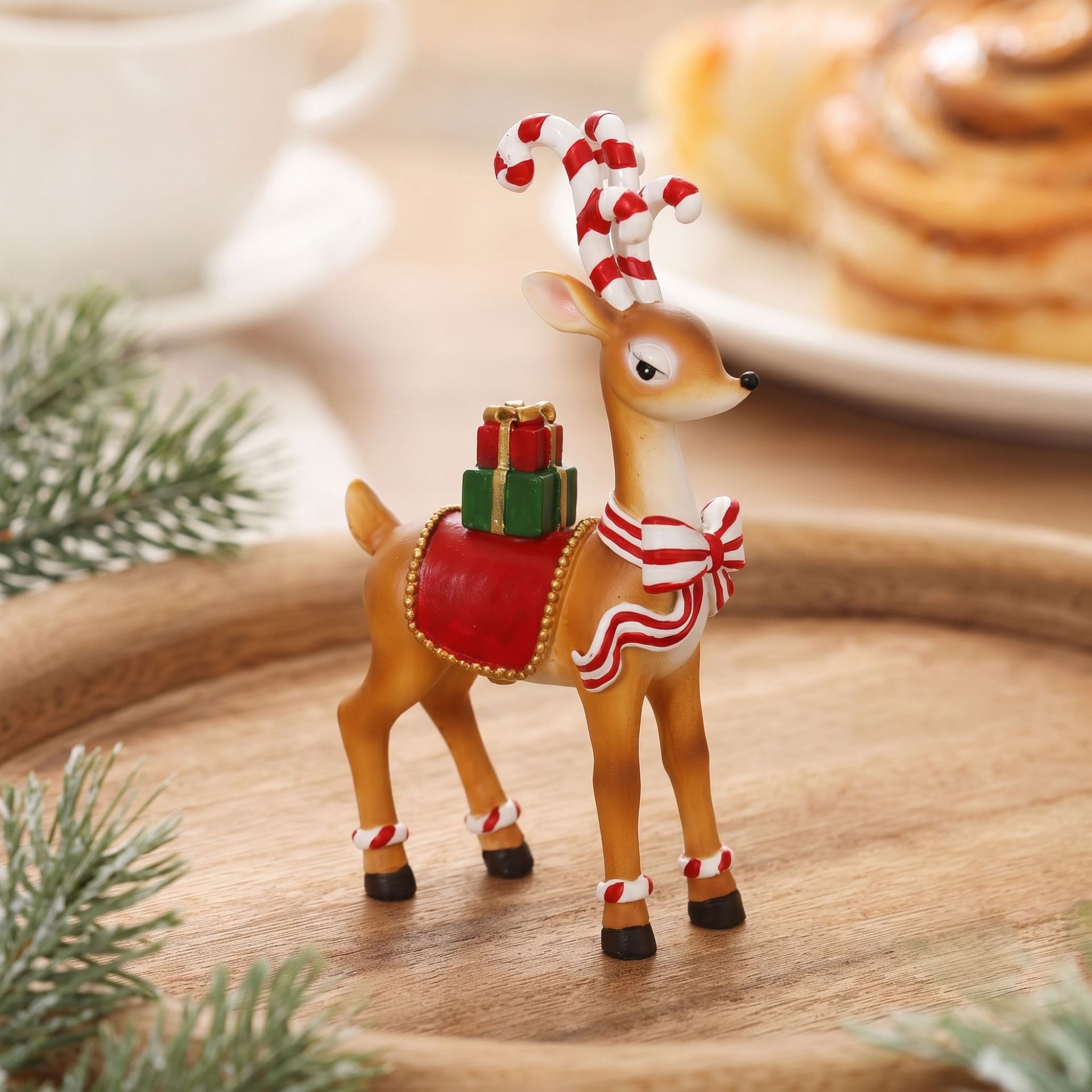Xmas Resin Art - Hars Kerstrendier Figuur, Suikerstok Gewei Herten