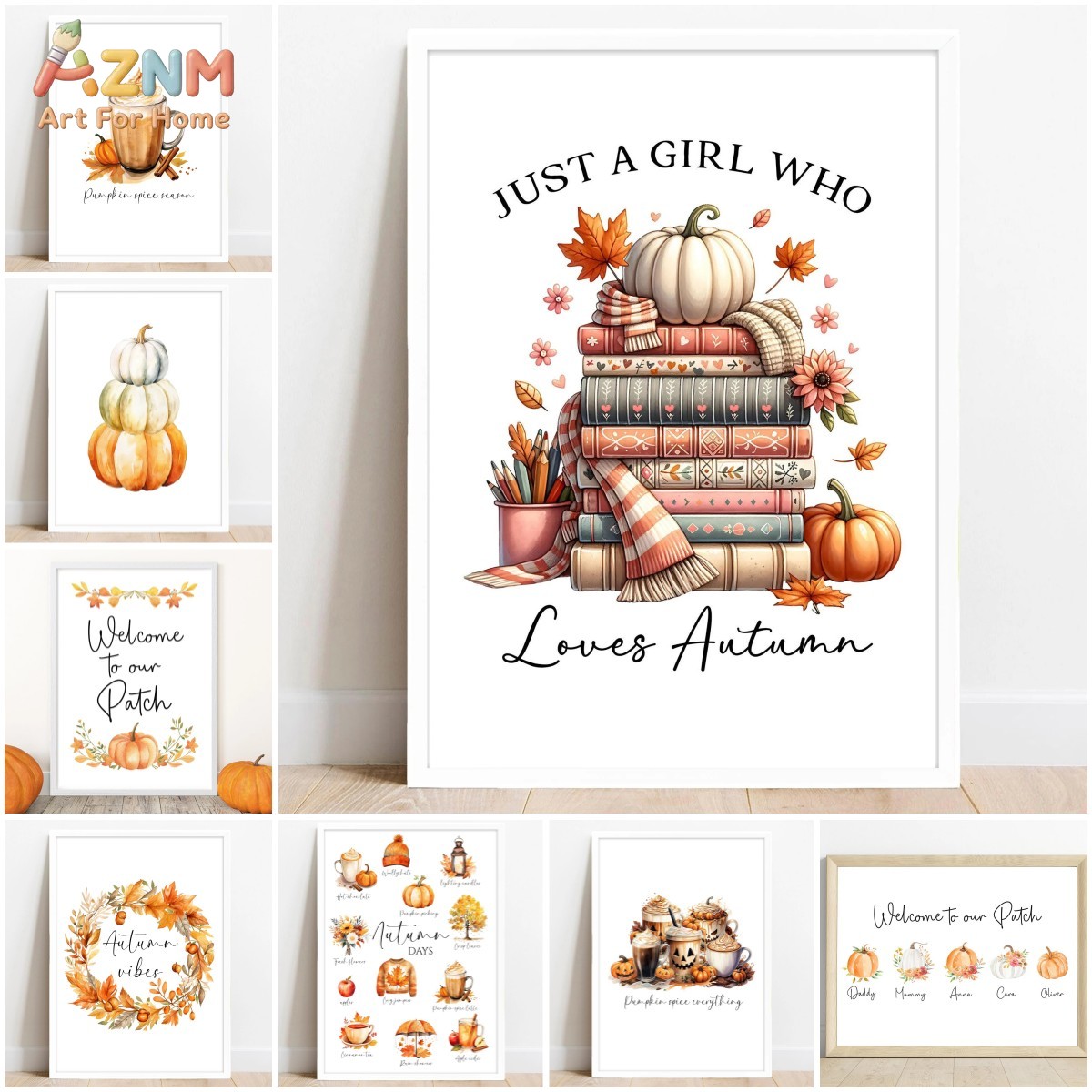 Resin Art Quotes - AZNM Waterverf Herfstboeken Pompoen Koffie Citaat