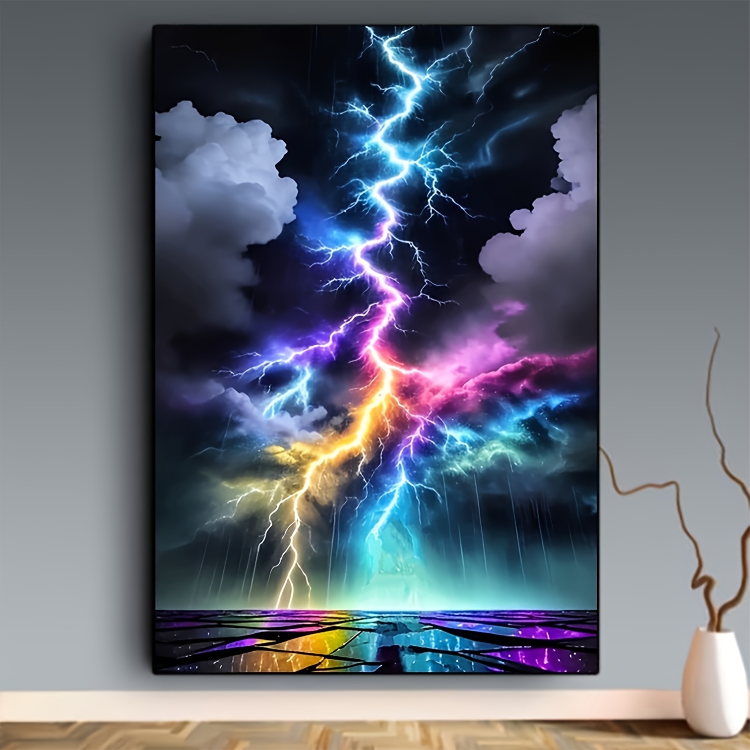 Resin Art On Wall - DIY diamant schilderij kleurrijk bliksempatroon volledige