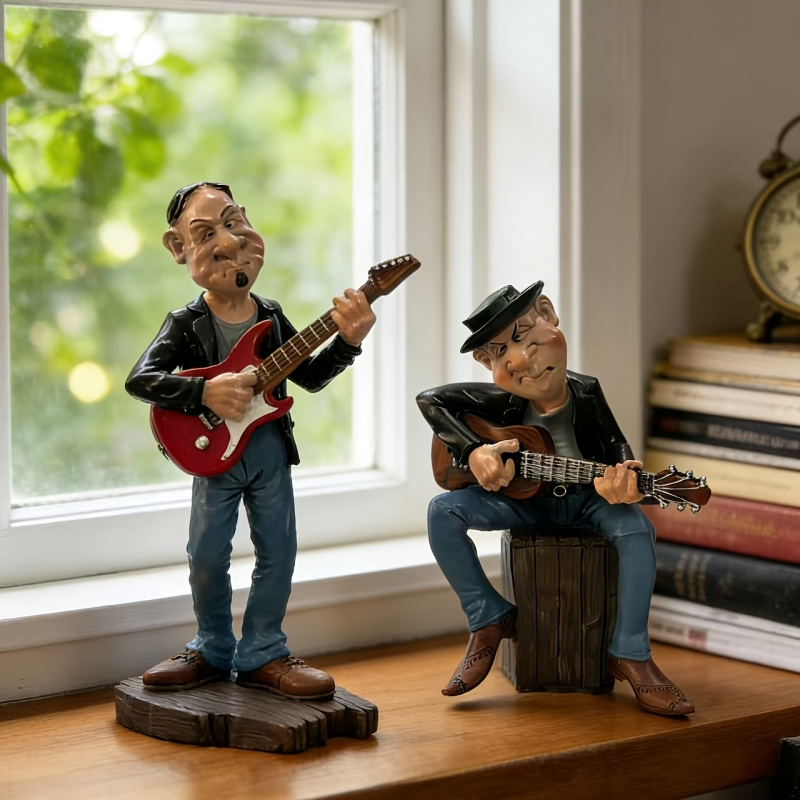 Resin Art Decoration Items - Grillig gitaristenbeeldje, handgeschilderd decoratief beeldje van