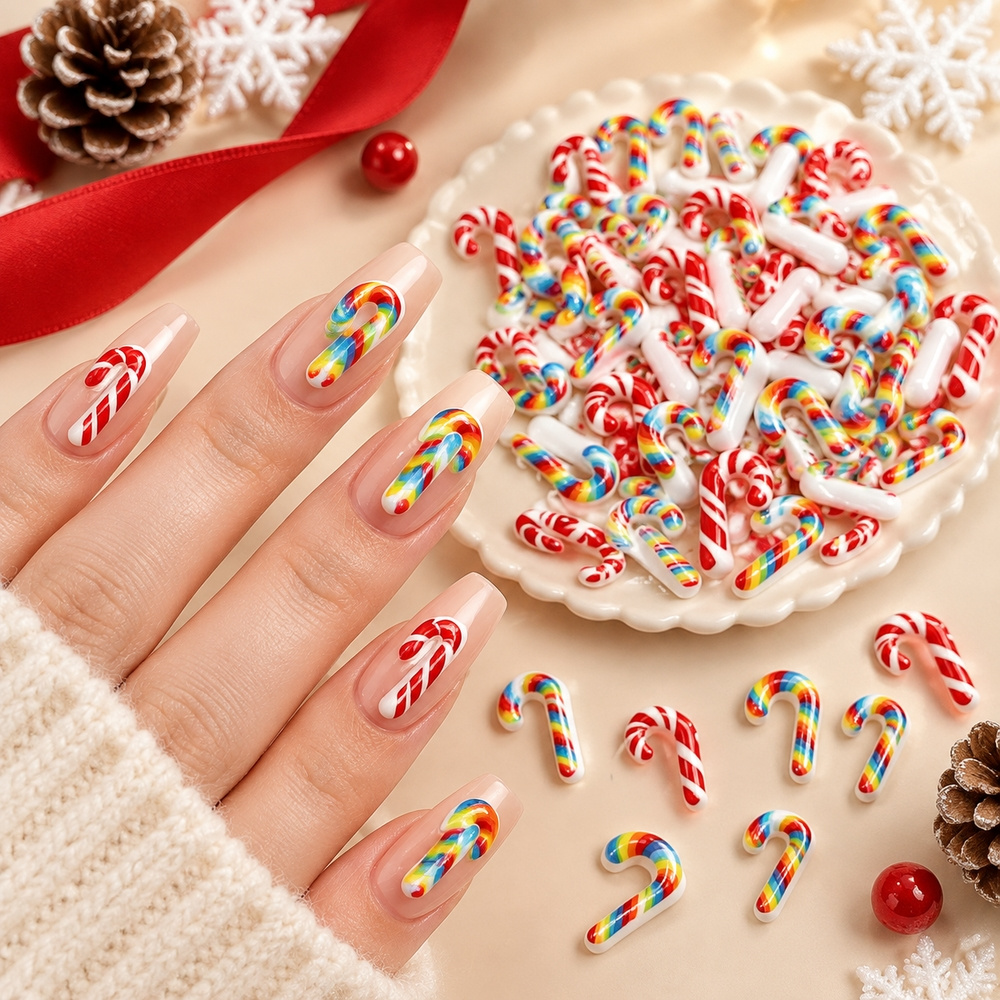 Xmas Resin Art - 50 stuks geassorteerde kerst-snoepstok nagelcharms 3D