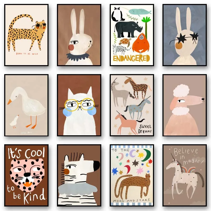 Resin Art On Wall - Grappige schattige dieren (konijn, paard, panda)