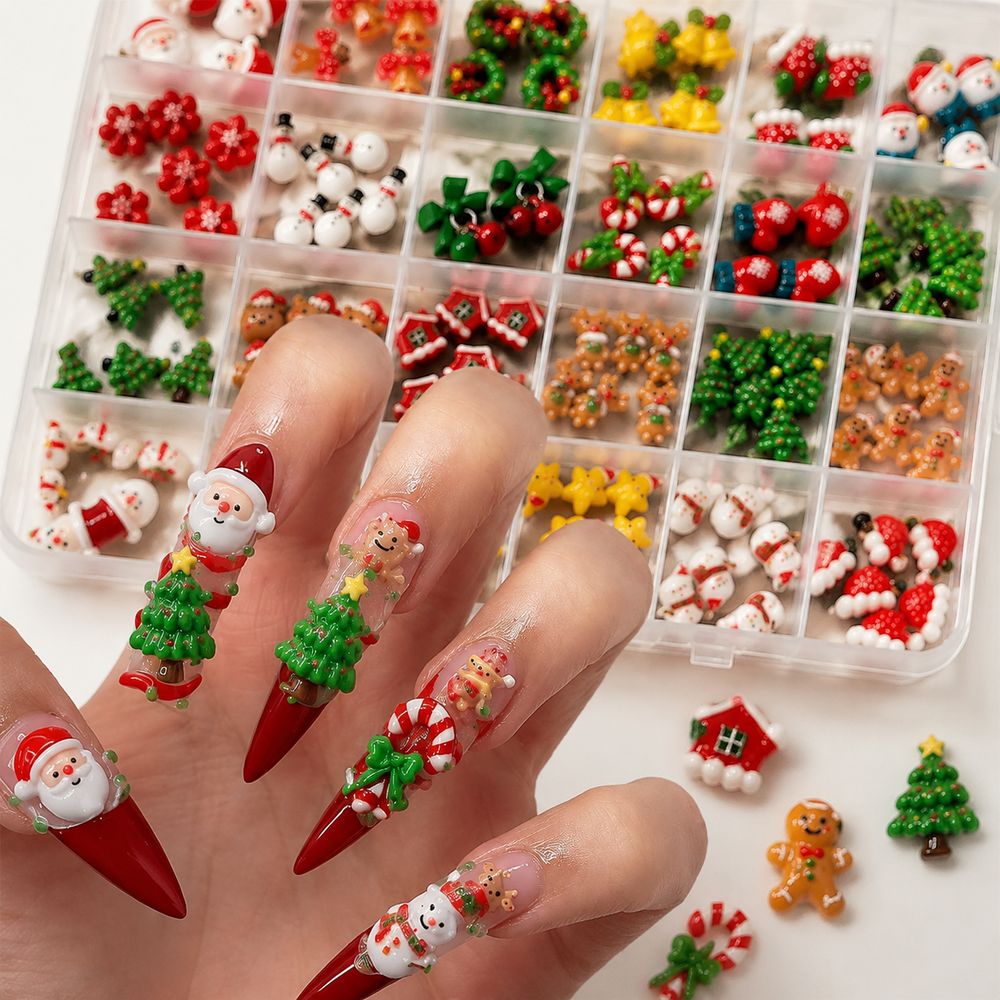 Xmas Resin Art - Kerstseizoen Hars Nagelcharms 24 Vakjes Gemengde