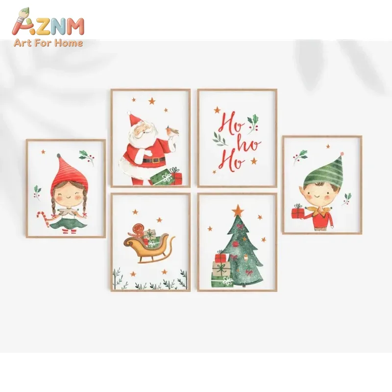 Xmas Resin Art - AZNM Waterverf Schattige Kerstelf Kerstman Slee