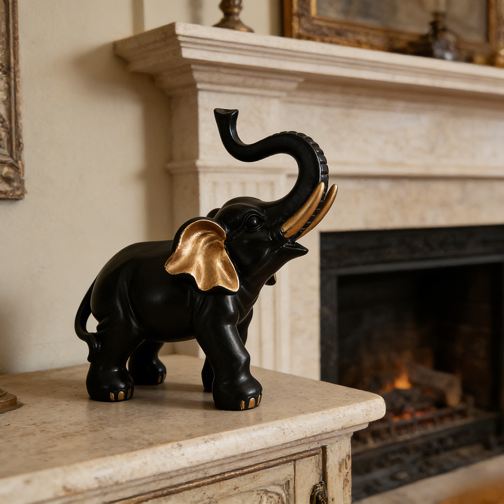 1 stuk zwart-gouden olifantenb - Resin Art Decoration Items recensie en prijs